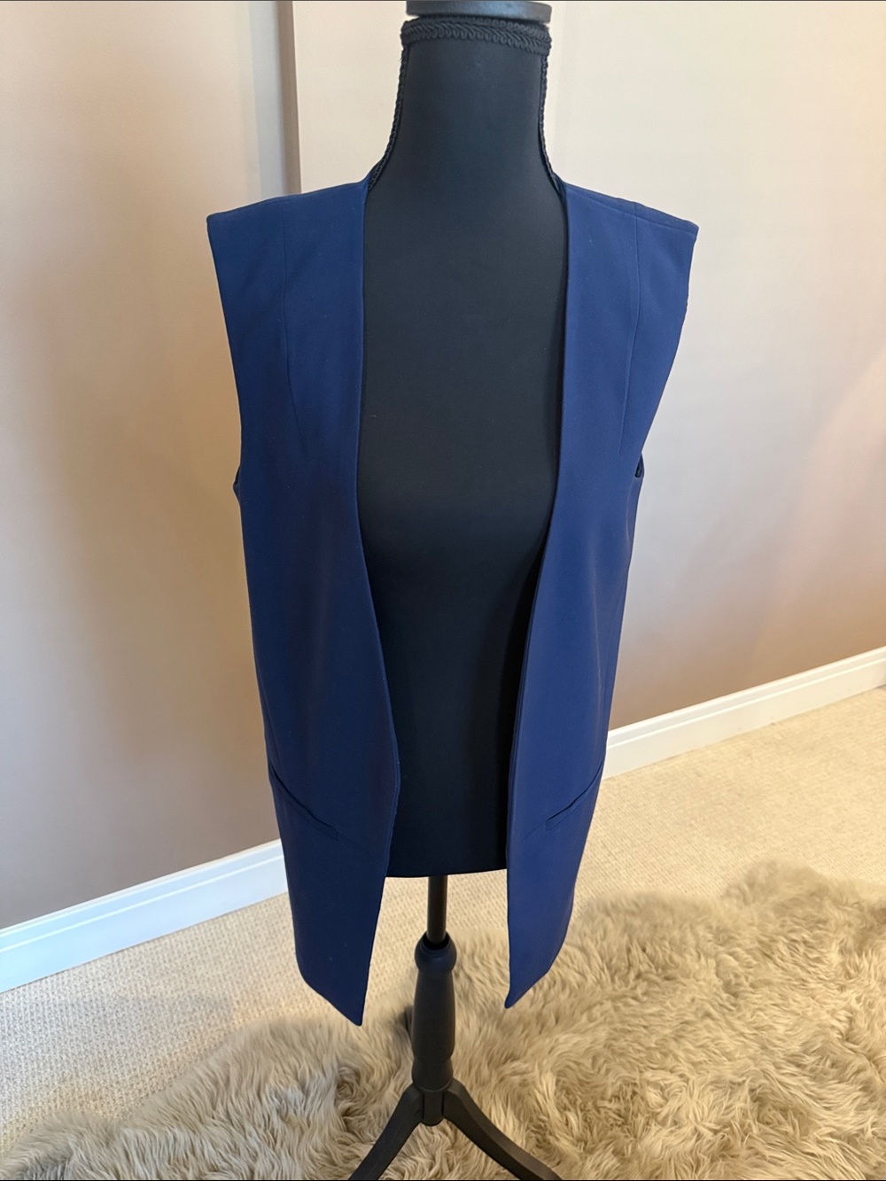White House Black Market Navy Open-Front Sleeveless Long Vest